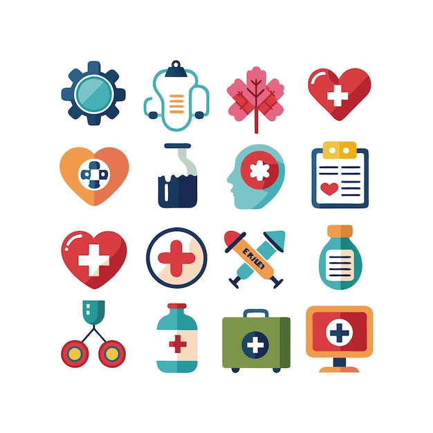 Ilustración vectorial del conjunto de iconos de atención médica para documentos, sitios web y aplicaciones móviles