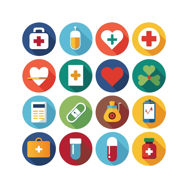 Ilustración vectorial del conjunto de iconos de atención médica para documentos, sitios web y aplicaciones móviles
