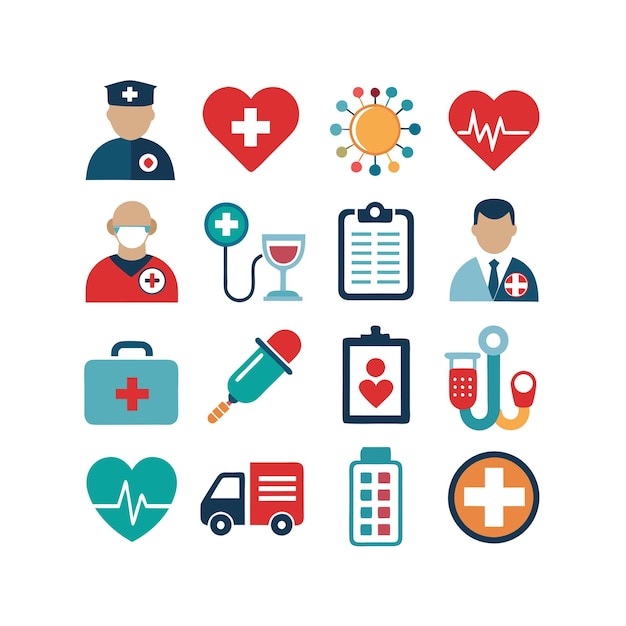 Ilustración vectorial del conjunto de iconos de atención médica para documentos, sitios web y aplicaciones móviles