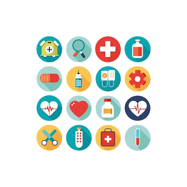 Ilustración vectorial del conjunto de iconos de atención médica para documentos, sitios web y aplicaciones móviles
