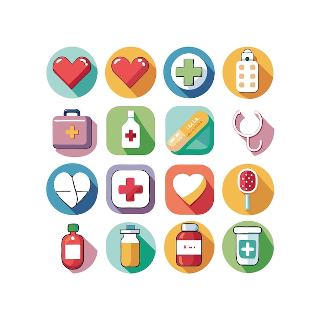 Ilustración vectorial del conjunto de iconos de atención médica para documentos, sitios web y aplicaciones móviles