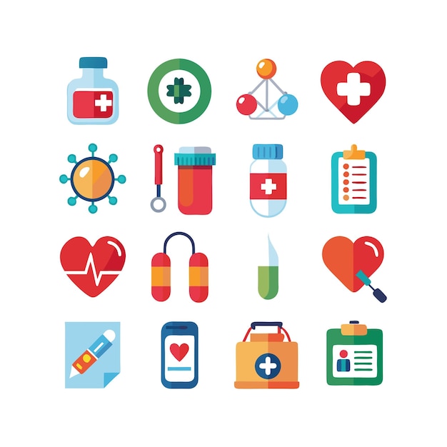 Ilustración vectorial del conjunto de iconos de atención médica para documentos, sitios web y aplicaciones móviles
