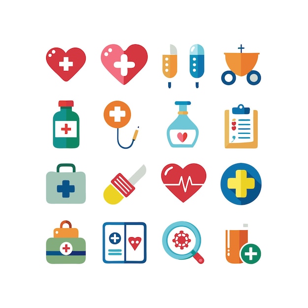 Ilustración vectorial del conjunto de iconos de atención médica para documentos, sitios web y aplicaciones móviles