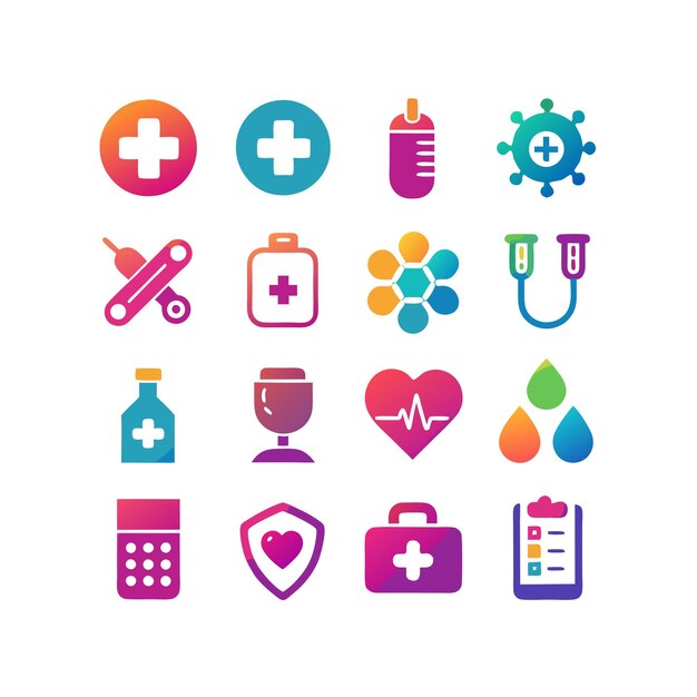 Ilustración vectorial del conjunto de iconos de atención médica para documentos, sitios web y aplicaciones móviles