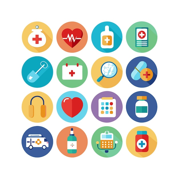 Ilustración vectorial del conjunto de iconos de atención médica para documentos, sitios web y aplicaciones móviles