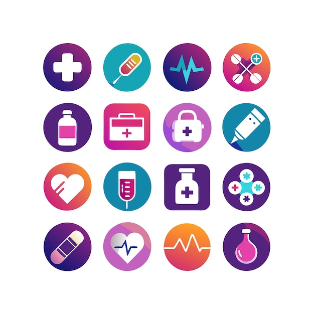 Ilustración vectorial del conjunto de iconos de atención médica para documentos, sitios web y aplicaciones móviles