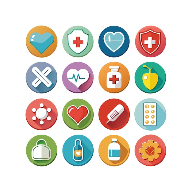 Ilustración vectorial del conjunto de iconos de atención médica para documentos, sitios web y aplicaciones móviles