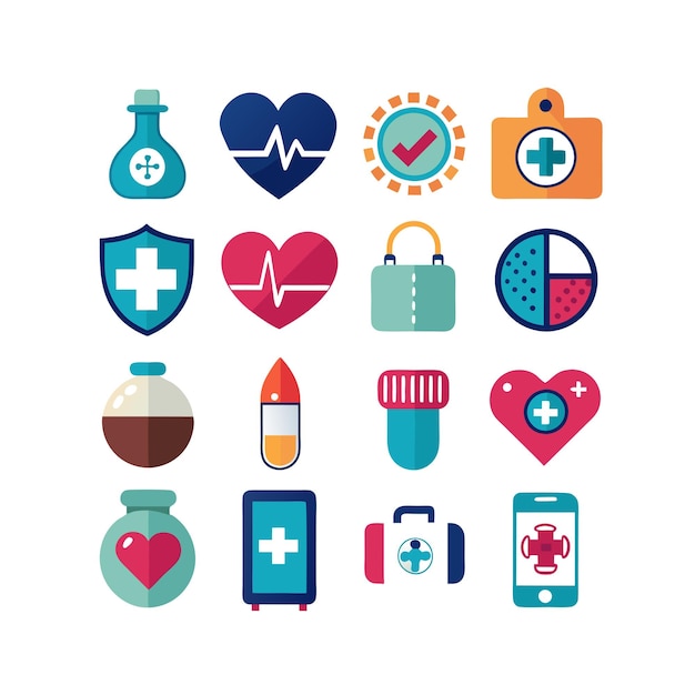 Ilustración vectorial del conjunto de iconos de atención médica para documentos, sitios web y aplicaciones móviles