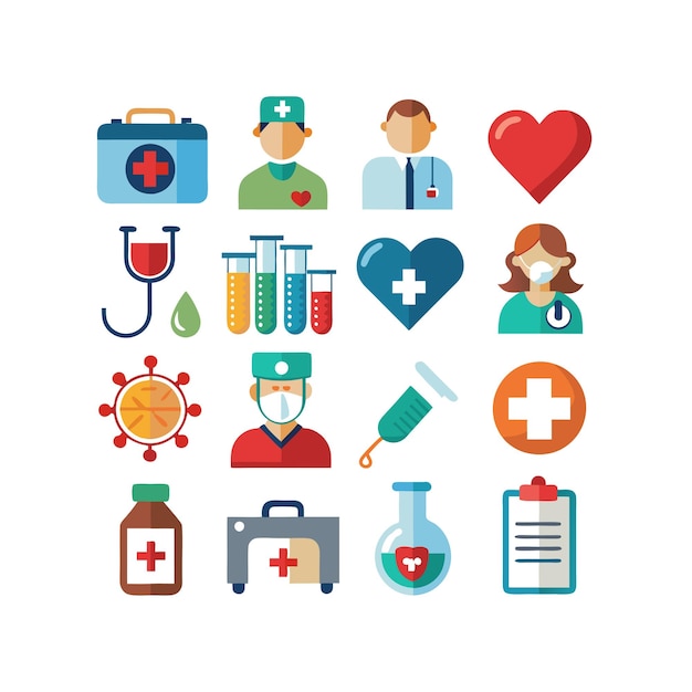 Ilustración vectorial del conjunto de iconos de atención médica para documentos, sitios web y aplicaciones móviles