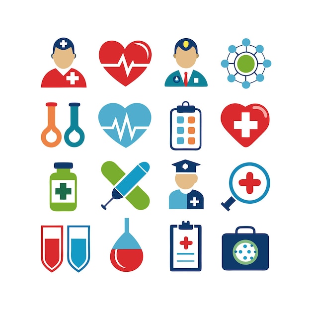 Ilustración vectorial del conjunto de iconos de atención médica para documentos, sitios web y aplicaciones móviles