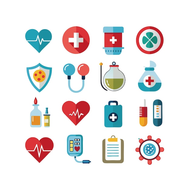 Ilustración vectorial del conjunto de iconos de atención médica para documentos, sitios web y aplicaciones móviles
