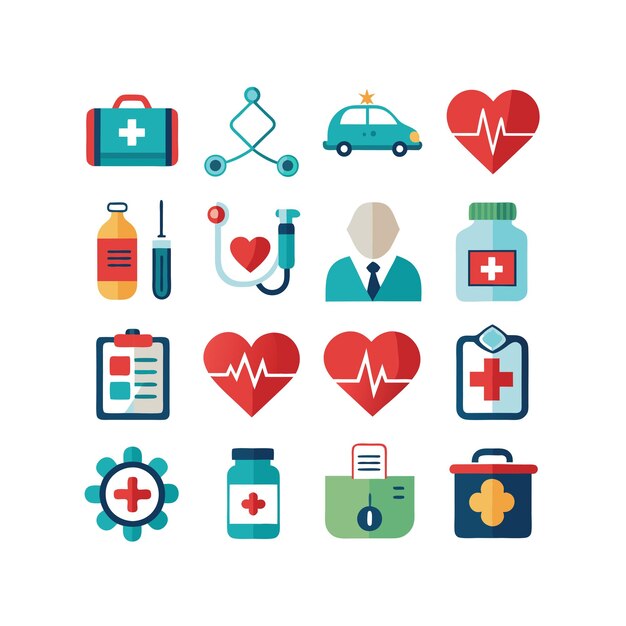 Ilustración vectorial del conjunto de iconos de atención médica para documentos, sitios web y aplicaciones móviles