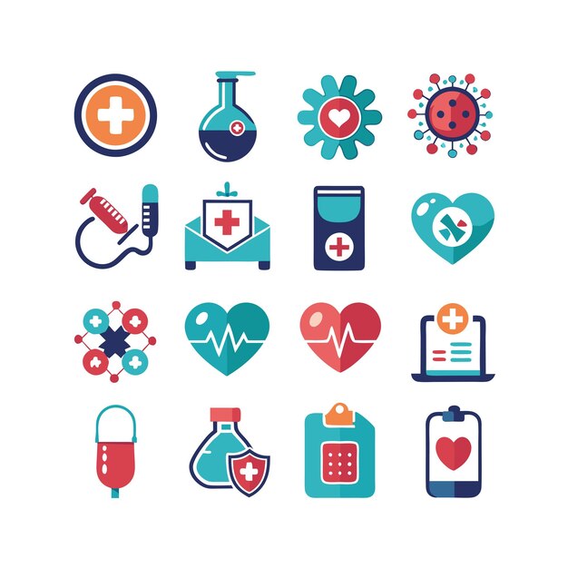 Ilustración vectorial del conjunto de iconos de atención médica para documentos, sitios web y aplicaciones móviles
