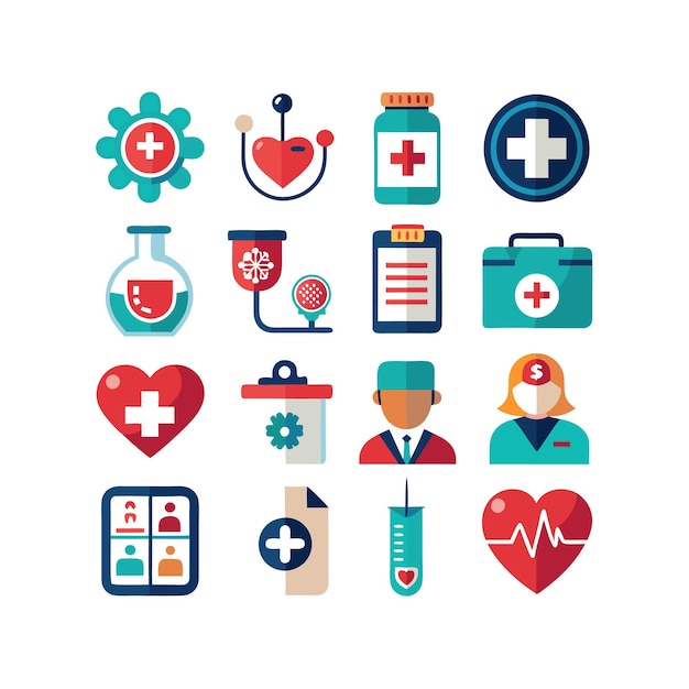 Ilustración vectorial del conjunto de iconos de atención médica para documentos, sitios web y aplicaciones móviles