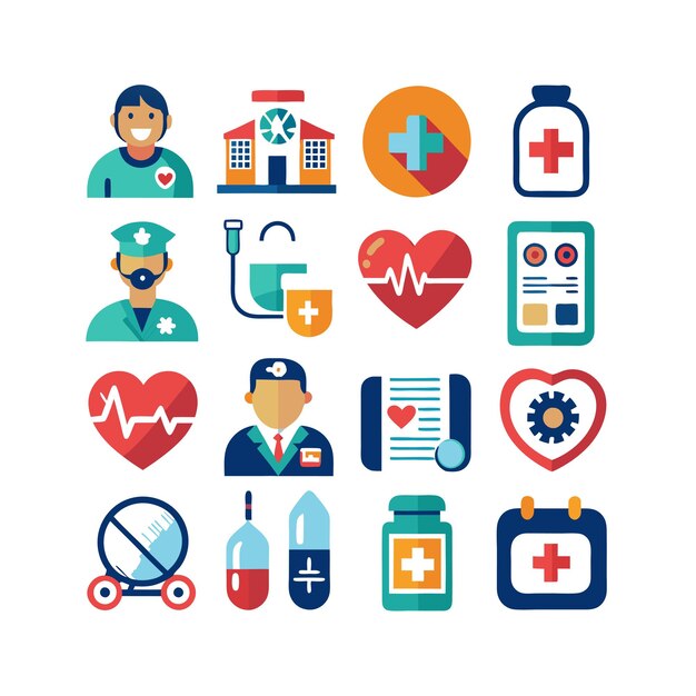 Ilustración vectorial del conjunto de iconos de atención médica para documentos, sitios web y aplicaciones móviles