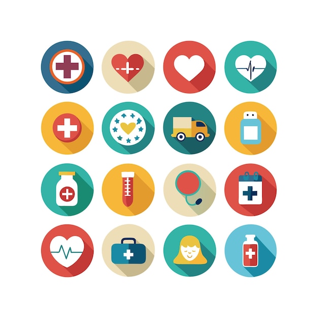 Ilustración vectorial del conjunto de iconos de atención médica para documentos, sitios web y aplicaciones móviles