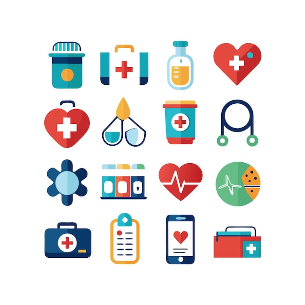 Ilustración vectorial del conjunto de iconos de atención médica para documentos, sitios web y aplicaciones móviles