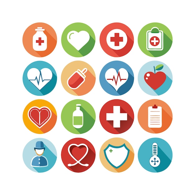 Ilustración vectorial del conjunto de iconos de atención médica para documentos, sitios web y aplicaciones móviles