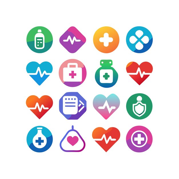 Ilustración vectorial del conjunto de iconos de atención médica para documentos, sitios web y aplicaciones móviles