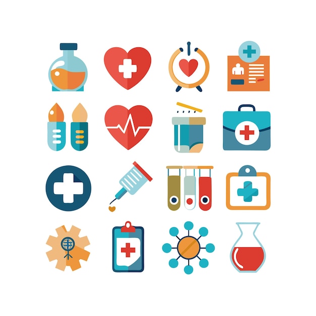 Ilustración vectorial del conjunto de iconos de atención médica para documentos, sitios web y aplicaciones móviles