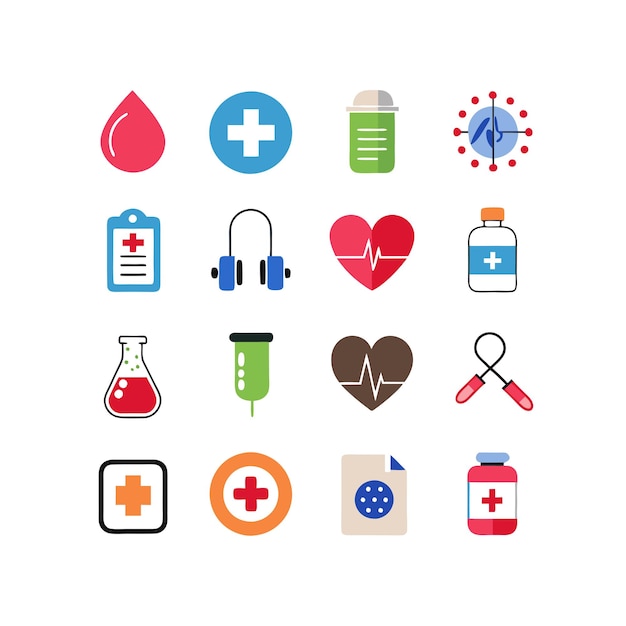 Ilustración vectorial del conjunto de iconos de atención médica para documentos, sitios web y aplicaciones móviles
