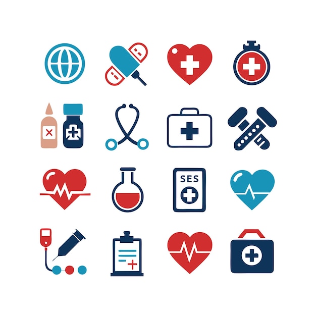 Ilustración vectorial del conjunto de iconos de atención médica para documentos, sitios web y aplicaciones móviles