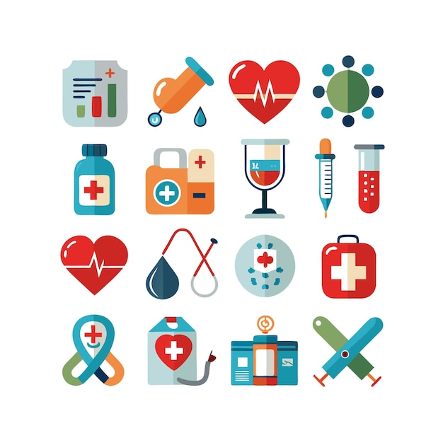 Ilustración vectorial del conjunto de iconos de atención médica para documentos, sitios web y aplicaciones móviles