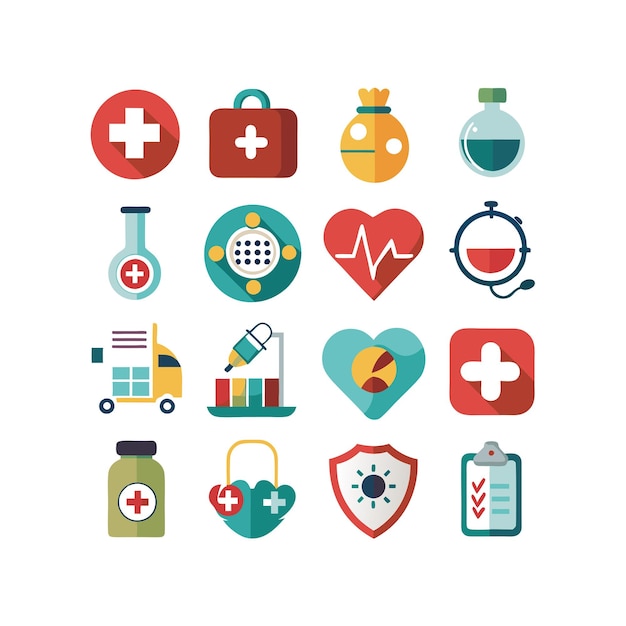 Ilustración vectorial del conjunto de iconos de atención médica para documentos, sitios web y aplicaciones móviles