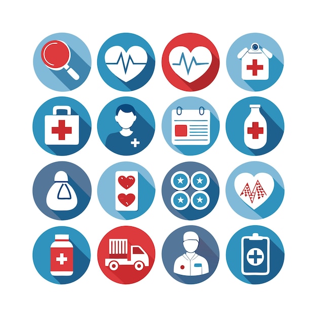 Ilustración vectorial del conjunto de iconos de atención médica para documentos, sitios web y aplicaciones móviles