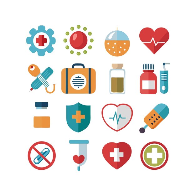 Ilustración vectorial del conjunto de iconos de atención médica para documentos, sitios web y aplicaciones móviles