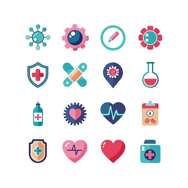 Ilustración vectorial del conjunto de iconos de atención médica para documentos, sitios web y aplicaciones móviles