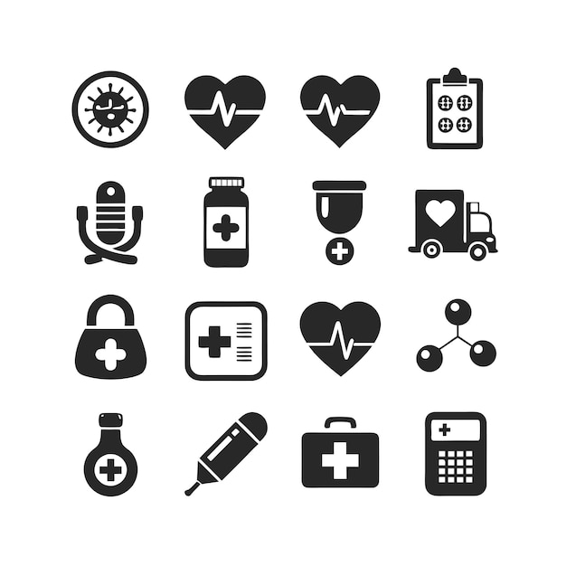 Ilustración vectorial del conjunto de iconos de atención médica para documentos, sitios web y aplicaciones móviles