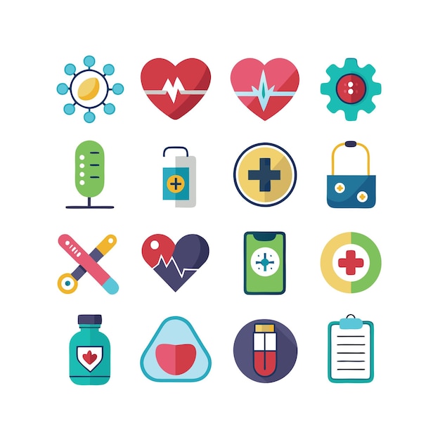 Ilustración vectorial del conjunto de iconos de atención médica para documentos, sitios web y aplicaciones móviles