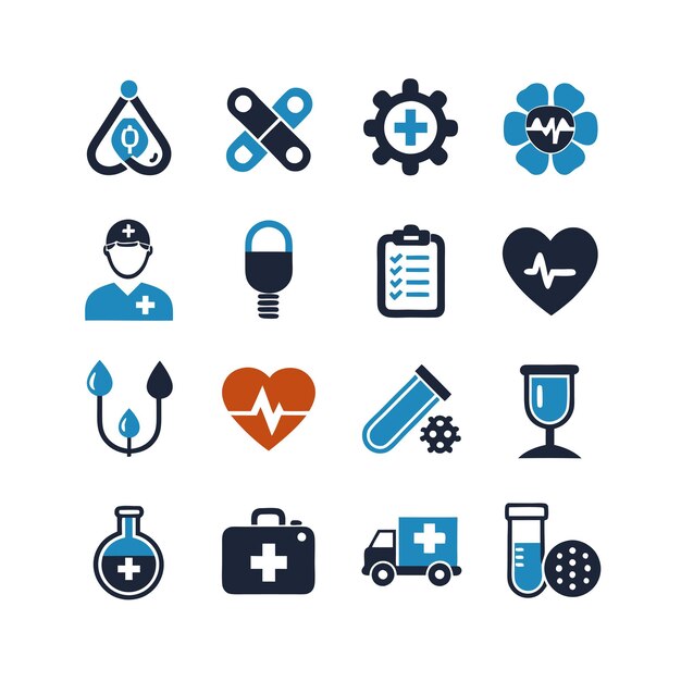 Ilustración vectorial del conjunto de iconos de atención médica para documentos, sitios web y aplicaciones móviles