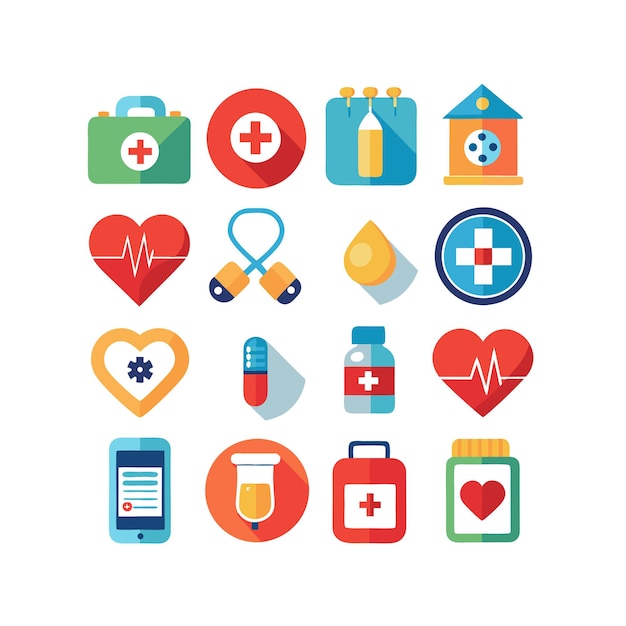 Ilustración vectorial del conjunto de iconos de atención médica para documentos, sitios web y aplicaciones móviles
