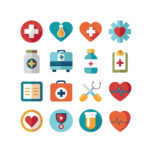 Ilustración vectorial del conjunto de iconos de atención médica para documentos, sitios web y aplicaciones móviles