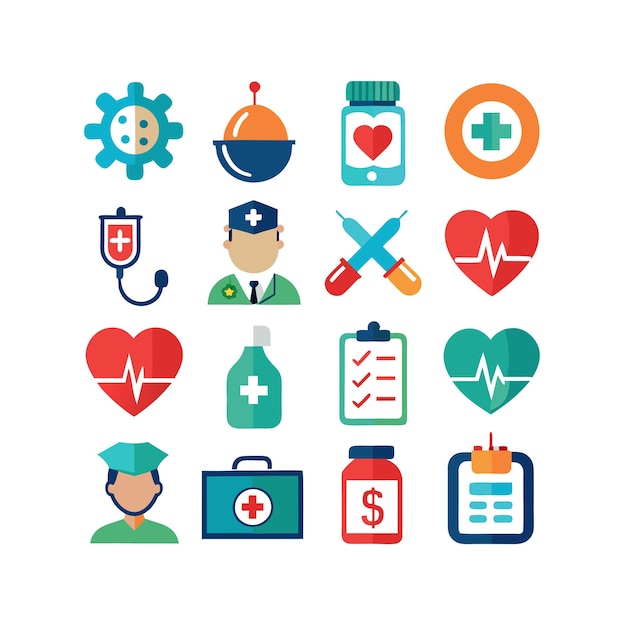 Ilustración vectorial del conjunto de iconos de atención médica para documentos, sitios web y aplicaciones móviles