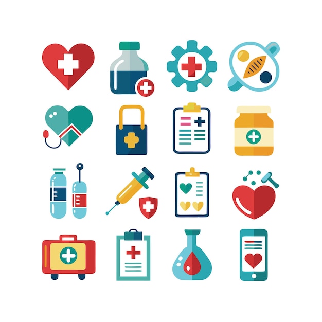 Ilustración vectorial del conjunto de iconos de atención médica para documentos, sitios web y aplicaciones móviles