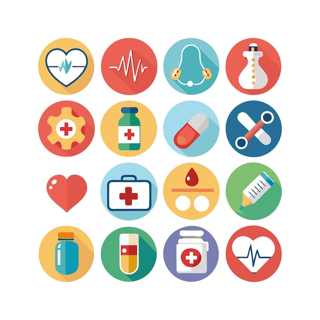 Ilustración vectorial del conjunto de iconos de atención médica para documentos, sitios web y aplicaciones móviles