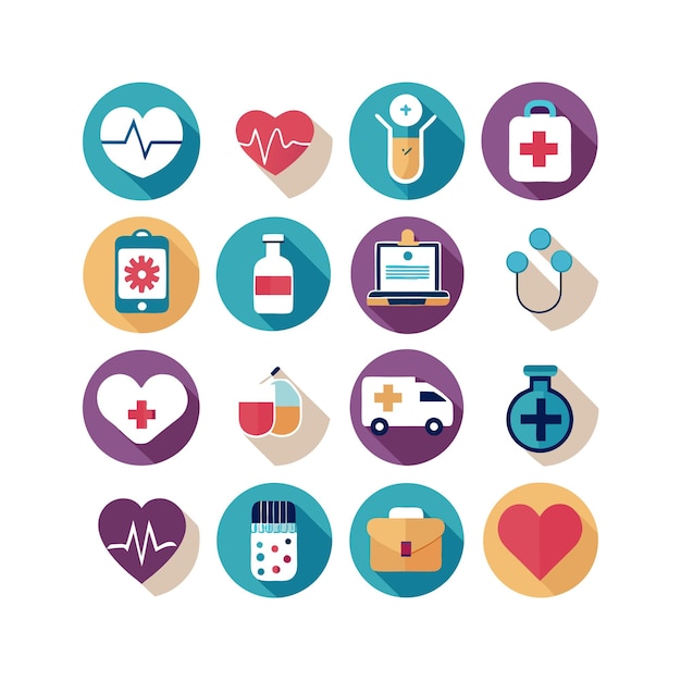 Ilustración vectorial del conjunto de iconos de atención médica para documentos, sitios web y aplicaciones móviles