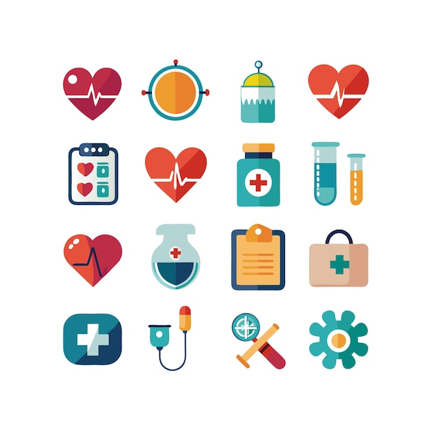 Ilustración vectorial del conjunto de iconos de atención médica para documentos, sitios web y aplicaciones móviles