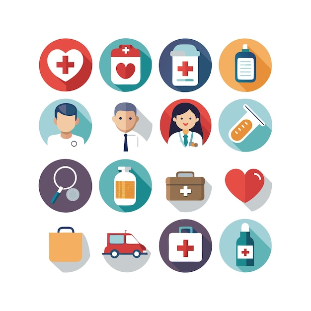 Ilustración vectorial del conjunto de iconos de atención médica para documentos, sitios web y aplicaciones móviles