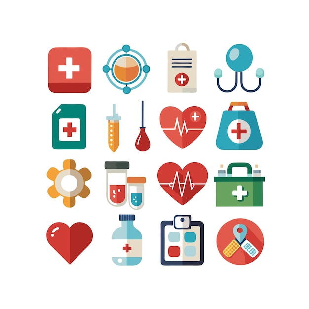 Ilustración vectorial del conjunto de iconos de atención médica para documentos, sitios web y aplicaciones móviles