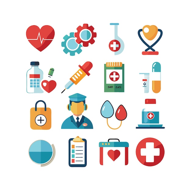 Ilustración vectorial del conjunto de iconos de atención médica para documentos, sitios web y aplicaciones móviles