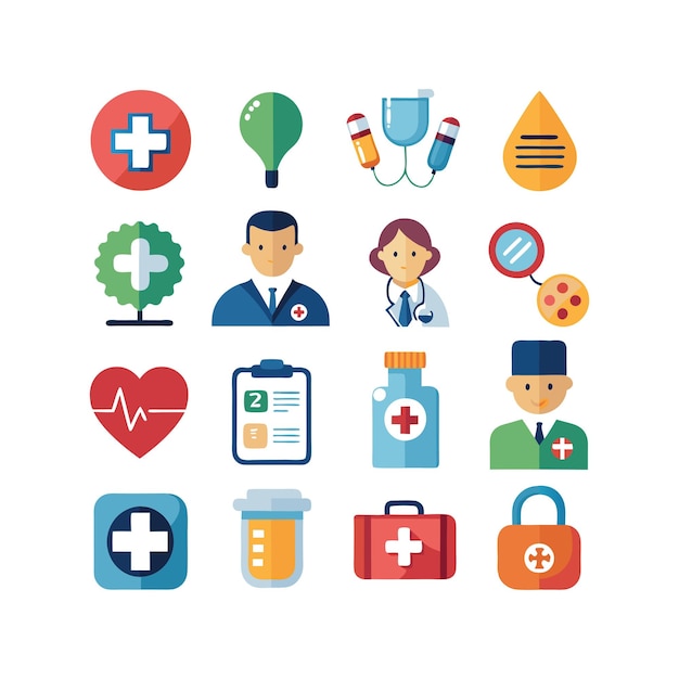 Ilustración vectorial del conjunto de iconos de atención médica para documentos, sitios web y aplicaciones móviles