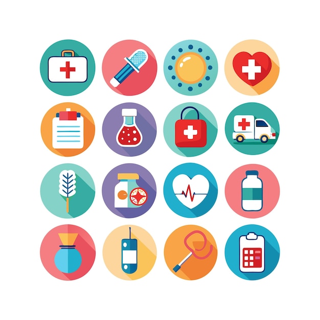 Ilustración vectorial del conjunto de iconos de atención médica para documentos, sitios web y aplicaciones móviles