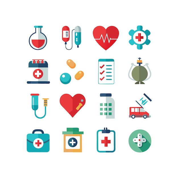 Ilustración vectorial del conjunto de iconos de atención médica para documentos, sitios web y aplicaciones móviles