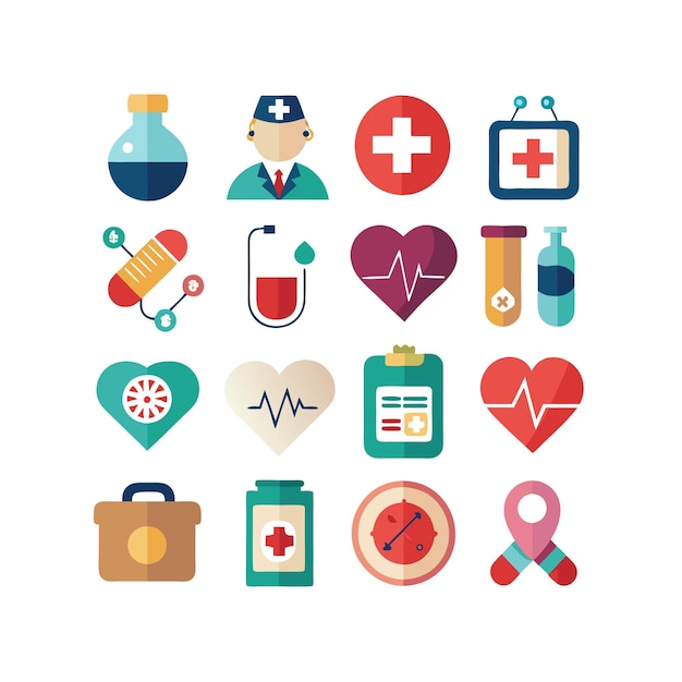 Ilustración vectorial del conjunto de iconos de atención médica para documentos, sitios web y aplicaciones móviles