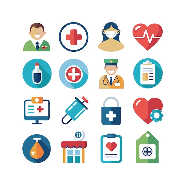 Ilustración vectorial del conjunto de iconos de atención médica para documentos, sitios web y aplicaciones móviles