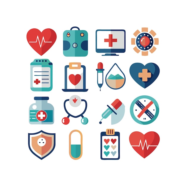 Ilustración vectorial del conjunto de iconos de atención médica para documentos, sitios web y aplicaciones móviles